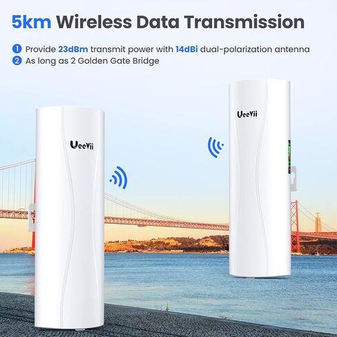 جسر UeeVii Gigabit اللاسلكي، جسر إيثرنت طويل المدى 5.8 جيجا هرتز 5 كيلومتر | جسر واي فاي 1000 ميجابت في الثانية | هوائي عالي الكسب 14 ديسيبل | نقطة إلى نقطة Ptmp CPE خارجي | منفذ RJ45 مزدوج بسرعة 1 جيجابت في الثانية | 24 فولت PoE، عبوتان (PtP-CPE688) in Kuwait