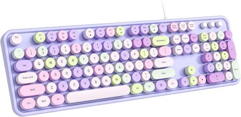 Wired Keyboard, 104 Keys Full-Sized Typewriter Keyboards, USB Office Keyboard with Number Pad, Caps Indicators, Foldable Stands for Windows, PC, Laptop, Desktop (Purple Colorful) in Saudi Arabia