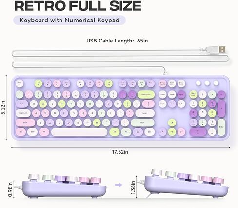 Wired Keyboard, 104 Keys Full-Sized Typewriter Keyboards, USB Office Keyboard with Number Pad, Caps Indicators, Foldable Stands for Windows, PC, Laptop, Desktop (Purple Colorful) in Saudi Arabia