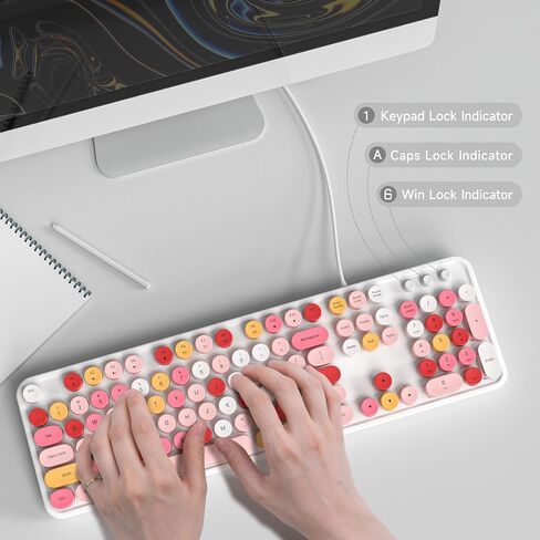 Wired Keyboard, 104 Keys Full-Sized Typewriter Keyboards, USB Office Keyboard with Number Pad, Caps Indicators, Foldable Stands for Windows, PC, Laptop, Desktop (Purple Colorful) in Saudi Arabia