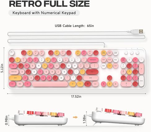 Wired Keyboard, 104 Keys Full-Sized Typewriter Keyboards, USB Office Keyboard with Number Pad, Caps Indicators, Foldable Stands for Windows, PC, Laptop, Desktop (Purple Colorful) in Saudi Arabia