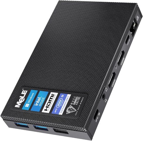 MeLE Mini PC Quieter 4C - الجيل الثاني عشر N100، تصميم بدون مروحة، ذاكرة وصول عشوائي 16 جيجابايت، ذاكرة وصول عشوائي 512 جيجابايت، Windows 11 Pro، شبكة LAN مزدوجة، 2.4/5G Wi-Fi، USB-C كامل الوظائف، سطح مكتب ثلاثي العرض 4K في المنزل والمكتب والتعليم إنترنت  in Kuwait