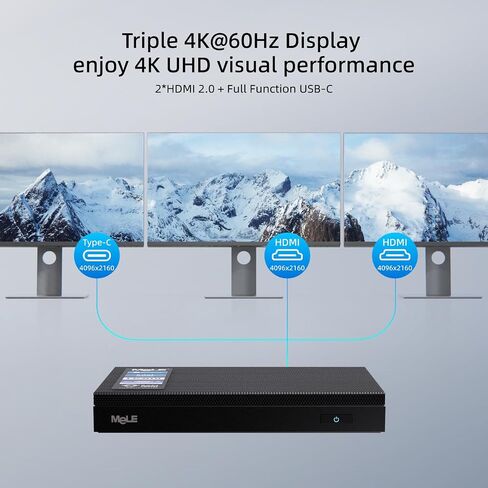 MeLE Mini PC Quieter 4C - الجيل الثاني عشر N100، تصميم بدون مروحة، ذاكرة وصول عشوائي 16 جيجابايت، ذاكرة وصول عشوائي 512 جيجابايت، Windows 11 Pro، شبكة LAN مزدوجة، 2.4/5G Wi-Fi، USB-C كامل الوظائف، سطح مكتب ثلاثي العرض 4K في المنزل والمكتب والتعليم إنترنت  in Kuwait