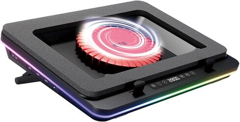 لوحة تبريد للكمبيوتر المحمول GT600 RGB مزودة بمروحة توربو عملاقة (قطر 5.5 بوصة)، رغوة محكمة الغلق للتبريد السريع للكمبيوتر المحمول للألعاب، مبرد كمبيوتر محمول مقاس 14.1-19.3 بوصة مع محور USB ثلاثي المنافذ، وفلتر غبار in Saudi Arabia