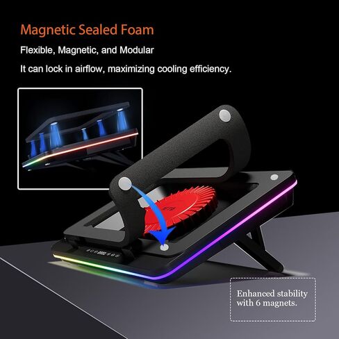 لوحة تبريد للكمبيوتر المحمول GT600 RGB مزودة بمروحة توربو عملاقة (قطر 5.5 بوصة)، رغوة محكمة الغلق للتبريد السريع للكمبيوتر المحمول للألعاب، مبرد كمبيوتر محمول مقاس 14.1-19.3 بوصة مع محور USB ثلاثي المنافذ، وفلتر غبار in Saudi Arabia