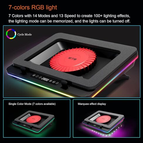لوحة تبريد للكمبيوتر المحمول GT600 RGB مزودة بمروحة توربو عملاقة (قطر 5.5 بوصة)، رغوة محكمة الغلق للتبريد السريع للكمبيوتر المحمول للألعاب، مبرد كمبيوتر محمول مقاس 14.1-19.3 بوصة مع محور USB ثلاثي المنافذ، وفلتر غبار in Saudi Arabia