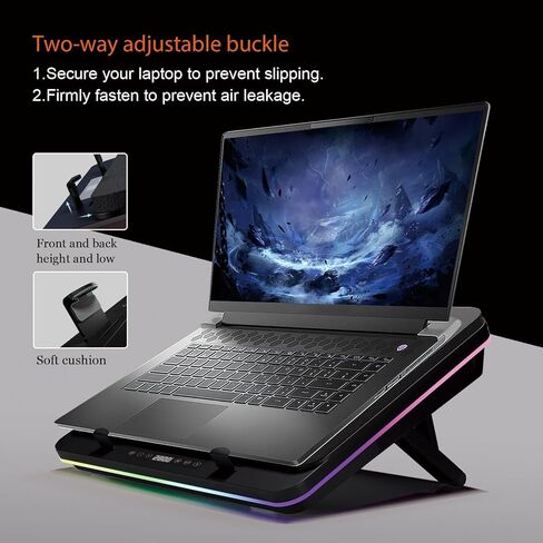 لوحة تبريد للكمبيوتر المحمول GT600 RGB مزودة بمروحة توربو عملاقة (قطر 5.5 بوصة)، رغوة محكمة الغلق للتبريد السريع للكمبيوتر المحمول للألعاب، مبرد كمبيوتر محمول مقاس 14.1-19.3 بوصة مع محور USB ثلاثي المنافذ، وفلتر غبار in Saudi Arabia