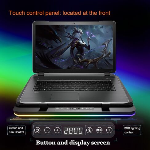 لوحة تبريد للكمبيوتر المحمول GT600 RGB مزودة بمروحة توربو عملاقة (قطر 5.5 بوصة)، رغوة محكمة الغلق للتبريد السريع للكمبيوتر المحمول للألعاب، مبرد كمبيوتر محمول مقاس 14.1-19.3 بوصة مع محور USB ثلاثي المنافذ، وفلتر غبار in Saudi Arabia