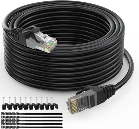كابل إيثرنت Cat6 (250 قدم) سلك شبكة Cat6، كابل تصحيح RJ45 يدعم Cat6، Cat5E، Cat5-يتضمن 25 رابطًا و25 مشبك كابل in Kuwait