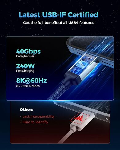 Silkland USB 4 Cable for Thunderbolt 4 Cable 40Gbps 240W 3.3FT [USB-IF Certified], 8K@60Hz 5K@60Hz 4K@144Hz, PD 3.1 Fast Charging Compatible with Thunderbolt 4/3, iPhone 15, MacBook, Monitor eGPU SSD in Saudi Arabia