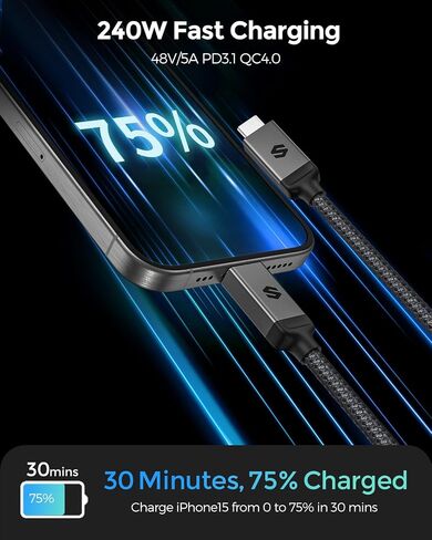 سيلكلاند USB 4 لـ Thunderbolt 4، 40 جيجابت في الثانية 240 وات 8K، معتمد من USB-IF، 3.3FT | كابل Thunderbolt فردي 8K/6K مزدوج 4K، متوافق مع أجهزة MacBook وSSD وMac mini وiPhone 17 والشاشة in Kuwait