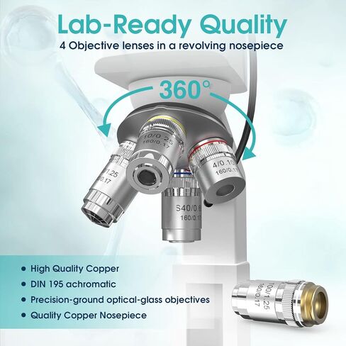 مجهر مطور للبالغين، تكبير 40X-2500X، مجهر مركب ثنائي الرؤية للطلاب الأطفال، كاميرا مدمجة بدقة 5 ميجابكسل مع شاشة LCD معلقة مقاس 7 بوصات، مسرح ميكانيكي مزدوج الطبقة in Kuwait