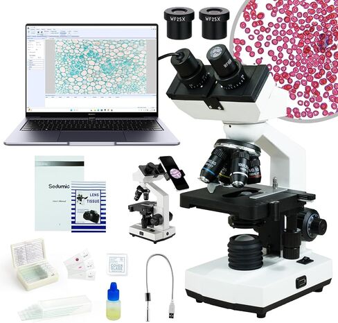مجهر للطلاب البالغين، مجاهر مركبة ثنائية العينين 40X-2500X مع كاميرا بدقة 2 ميجابكسل، إضاءة LED، مسرح ميكانيكي مزدوج الطبقة، مجاهر احترافية من الدرجة البحثية للمدرسة والمختبر in Saudi Arabia