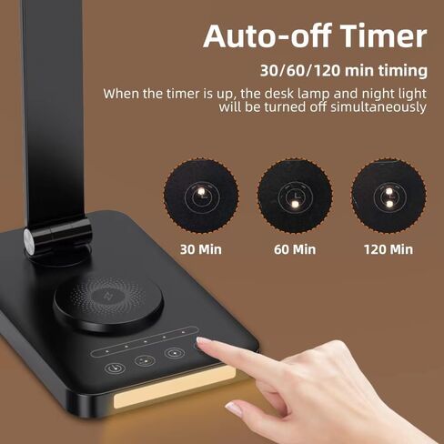 LED Desk Lamp with Wireless Charger, USB Charging Port，Desk Lamps for Home Office，Touch Control，Dimmable Table Lamp，4 Color Night Light,Work, Study, Reading, Office Desk Lamp，Black in Saudi Arabia