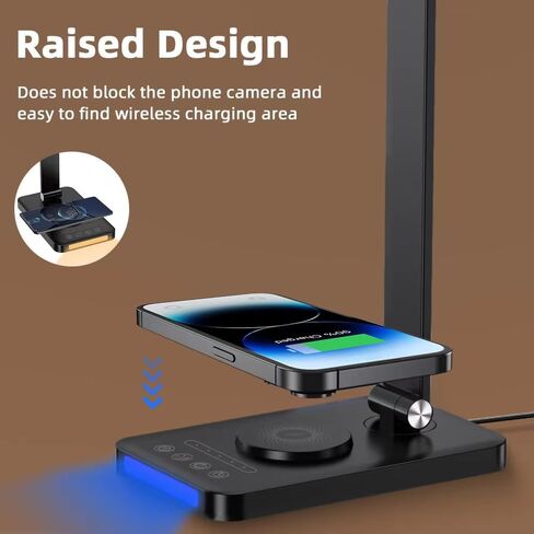 LED Desk Lamp with Wireless Charger, USB Charging Port，Desk Lamps for Home Office，Touch Control，Dimmable Table Lamp，4 Color Night Light,Work, Study, Reading, Office Desk Lamp，Black in Saudi Arabia