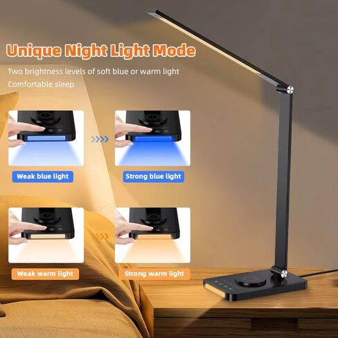 LED Desk Lamp with Wireless Charger, USB Charging Port，Desk Lamps for Home Office，Touch Control，Dimmable Table Lamp，4 Color Night Light,Work, Study, Reading, Office Desk Lamp，Black in Saudi Arabia