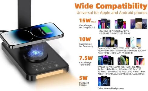 LED Desk Lamp with Wireless Charger, USB Charging Port，Desk Lamps for Home Office，Touch Control，Dimmable Table Lamp，4 Color Night Light,Work, Study, Reading, Office Desk Lamp，Black in Saudi Arabia