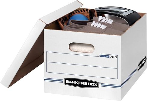 BANKERS BOX 4 Pack STOR/FILE Basic Duty File Storage Boxes, Standard Assembly, Lift-off Lid, Letter/Legal, White/Blue in Saudi Arabia