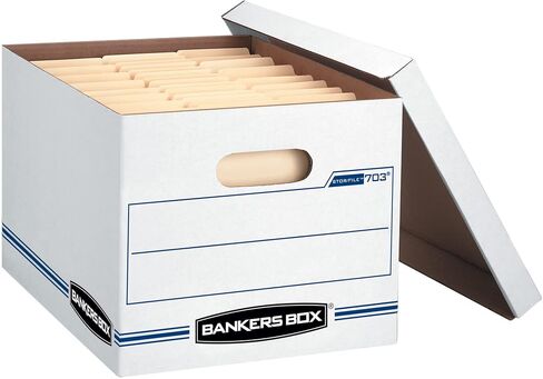 BANKERS BOX 4 Pack STOR/FILE Basic Duty File Storage Boxes, Standard Assembly, Lift-off Lid, Letter/Legal, White/Blue in Saudi Arabia