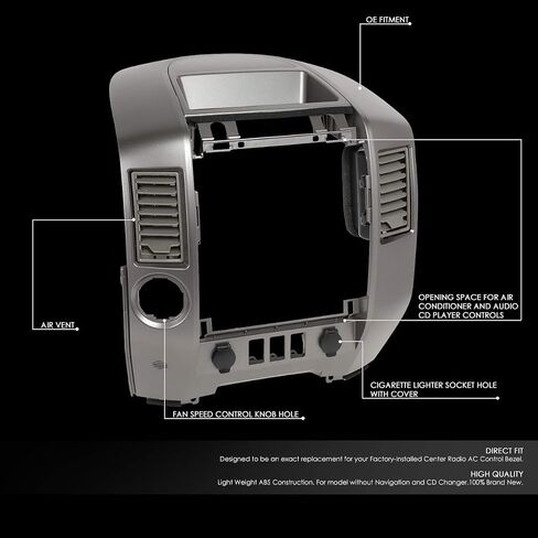 DNA Motoring ZTL-Y-0162 Center Dash Audio A/C فتحة تهوية محيطة لوحة العدادات غطاء غطاء إطار متوافق مع 04-06 Titan SE & XE 05-06 Armada SE مع مكبر صوت مركزي in Kuwait