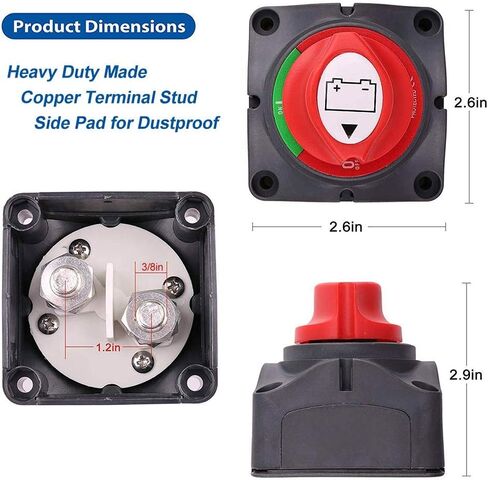 1-2-Both-Off Battery Disconnect Switch, 12V 24V 48V Battery Selector Master Cutoff Switch for Marine Boat Car RV ATV UTV Vehicle, Waterproof Heavy Duty Battery Isolator Switch, 200/1250Amps in Saudi Arabia