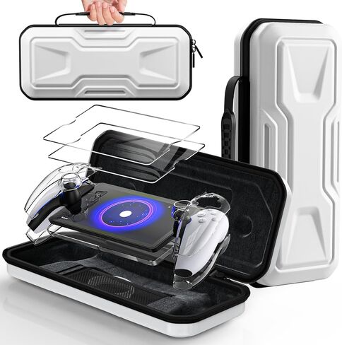 حزمة الملحقات لبوابة Playstation، وحقيبة الحمل وغطاء شفاف صلب من البولي كربونات مع واقي شاشة من الزجاج المقسى، وغطاء حماية وحقيبة يد سفر محمولة بغطاء صلب لبوابة Ps (أبيض) in Kuwait