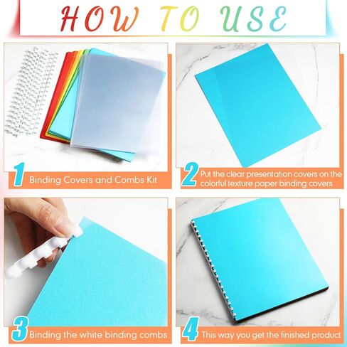 250 Pcs Colorful Binding Covers and Binding Combs 1/2 inch Kit Binding 8.5 x 11'' Paper 50 Pcs White Binding Combs 100 Pcs 250gsm Texture Cards Binding Cover 100 Pcs 8mil Presentation Covers in Saudi Arabia