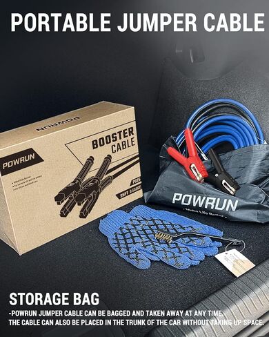 كابلات Powrun P025 لبطارية السيارة 12/24 فولت، وكابلات معززة شديدة التحمل 1000 أمبير مع حقيبة حمل، ومجموعة كابلات توصيل للمركبات التي تحتوي على ما يصل إلى 8.0 لتر من الغاز ومحركات الديزل 6.0 لتر in Saudi Arabia