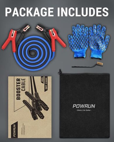 كابلات Powrun P025 لبطارية السيارة 12/24 فولت، وكابلات معززة شديدة التحمل 1000 أمبير مع حقيبة حمل، ومجموعة كابلات توصيل للمركبات التي تحتوي على ما يصل إلى 8.0 لتر من الغاز ومحركات الديزل 6.0 لتر in Saudi Arabia