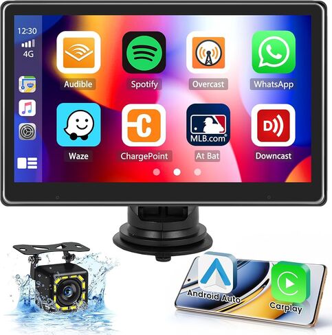 Hikity 10.1 Inch Wireless Carplay Car Stereo Built-in YouTube, Portable Touch Screen Car Play Android Auto Car Touch Screen with Backup Camera, GPS Navigation Head Unit, Bluetooth Car Radio Receiver in Saudi Arabia