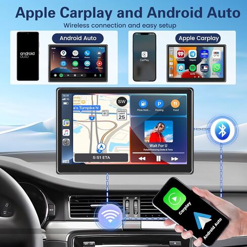 Hikity 10.1 Inch Wireless Carplay Car Stereo Built-in YouTube, Portable Touch Screen Car Play Android Auto Car Touch Screen with Backup Camera, GPS Navigation Head Unit, Bluetooth Car Radio Receiver in Saudi Arabia