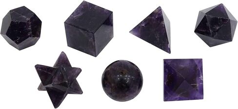 حجر الجمشت 7 قطع الهندسة المقدسة مجموعات الريكي شفاء الكريستال هدية روحية in Kuwait