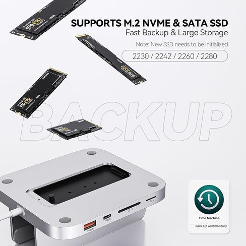 Minisopuru Upgrade Mac Mini Hub - Support M.2 NVMe/SATA SSD, 10Gbps USB C/A, Mac Mini Dock with M.2 NVMe SSD Enclosure, Mac Mini Accessories Mac Mini Stand for Mac Mini M2/M2 Pro/M1(2018 & Later) in Saudi Arabia
