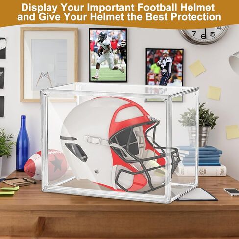Football Helmet Display Case, Full Size Football Helmet Display Case Full Size with Mirror and Detachable Base UV Protection Clear Dust-Proof Box for Collectibles Memorabilia Storage Showcase in Kuwait