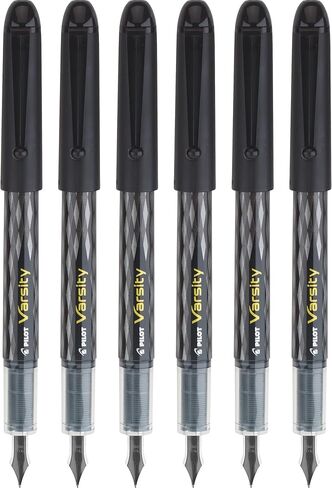 PILOT, Precise Varsity Pre-Filled Fountain Pens, Medium Point 1 mm Stainless Steel Nib, Black, 6-Pack in Saudi Arabia
