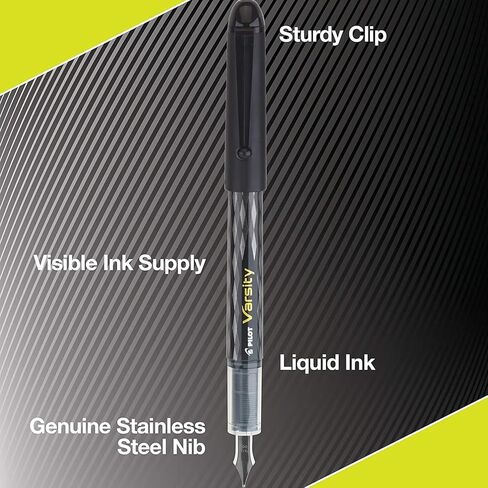 PILOT, Precise Varsity Pre-Filled Fountain Pens, Medium Point 1 mm Stainless Steel Nib, Black, 6-Pack in Saudi Arabia