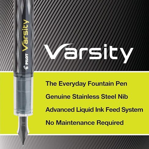 PILOT, Precise Varsity Pre-Filled Fountain Pens, Medium Point 1 mm Stainless Steel Nib, Black, 6-Pack in Saudi Arabia