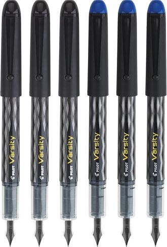 PILOT, Precise Varsity Pre-Filled Fountain Pens, Medium Point 1 mm Stainless Steel Nib, Black, 6-Pack in Saudi Arabia