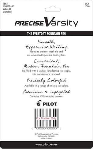 PILOT, Precise Varsity Pre-Filled Fountain Pens, Medium Point 1 mm Stainless Steel Nib, Black, 6-Pack in Saudi Arabia