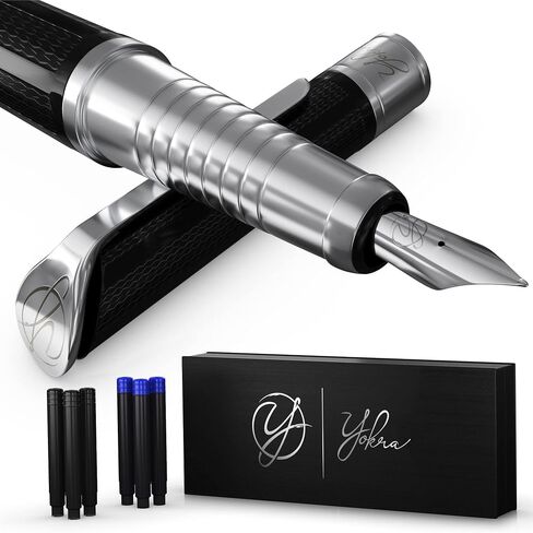 Fountain Pen Set with Ink and Converter 3.0 - Caligraphy Pens for Writing, Medium Nib, 6 Ink Cartridges (3 Black ink,3 Blue ink), Best Pens for Smooth Writing Journaling Luxury Pen Gift Set in Saudi Arabia