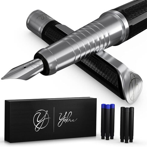 Fountain Pen Set with Ink and Converter 3.0 - Caligraphy Pens for Writing, Medium Nib, 6 Ink Cartridges (3 Black ink,3 Blue ink), Best Pens for Smooth Writing Journaling Luxury Pen Gift Set in Saudi Arabia