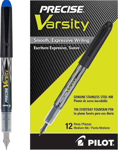 PILOT Varsity Pre-Filled Fountain Pens, Medium Point Stainless Steel Nib, Black Ink, 12-Pack in Saudi Arabia