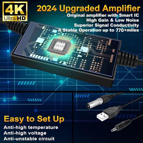 هوائي تلفزيون مطور 2024، هوائي داخلي رقمي ذكي يزيد عن 770 ميلًا، مضخم معزز للإشارة للقنوات المحلية - دعم جوي ممتاز 4K 8K HDTV 1080p Fire Stick جميع أجهزة التلفاز - كابل سميك 25 قدم in Kuwait