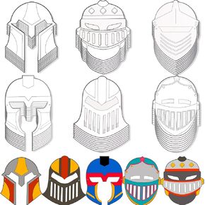 60 PCS DIY Knight Paper Mask Color Your Knight Mask Craft Kit Mask خوذة فارس للصفوف الفصول الدراسية أنشطة الترفيه العائلية لمستلزمات الحفلات الفارس