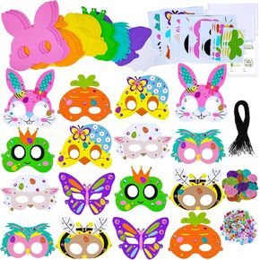 Winlyn 24 Sets Spring Masks Craft Kits Diy Easter Easter Kids Party Mask Sets Bee Frog Own Bunny Chick Lamb Butterfly Face Mask Stickers للأطفال
