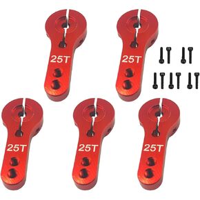 5Pcs 25T Aluminum Servo Horns M3 Threads Metal Steering Arm 25T Steering Arm for RC Car Truck Buggy Airplane(Red)