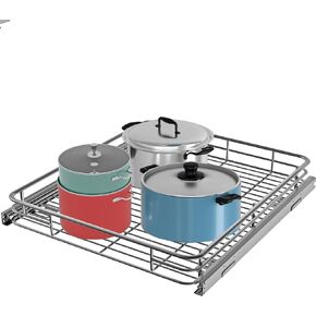 Pull Out Cabinet Organizer (22"W x 21"D), Slide Out Shelves for Kitchen Cabinets, Pull Out Drawers Heavy-Duty Metal Rolling Shelf, Chrome Finish