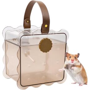 Portable Hamster Carrier Cage,7.87 x 7.87 x 5.51 Inches Dwarf Hamster Carrying Cage with Water Bottle Ventilation Holes Outdoor Hamsters Travel Cages for Mice,Sugar Glider,Gerbils,Rat(Brown)