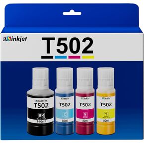 502 Ink Refill Bottles for Eco Tank ET-3850 ET-3760 ET-2850 ET-4760 ET-4850 ET-15000 ET-4750 ET-3750 ET-2750 ET-2760 ET-3830 ET-3710 Printer, T502 Ink Refill Bottles Combo Pack(BK C M Y)
