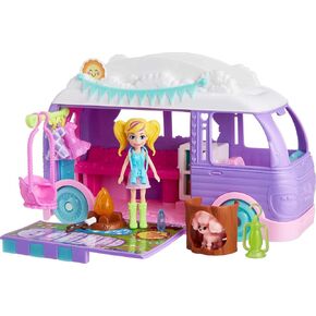 Polly Pocket Doll & Pet PlaySet ، لعبة Travel مع التخييم والملحقات الغذائية ، و Glamping Camper Van